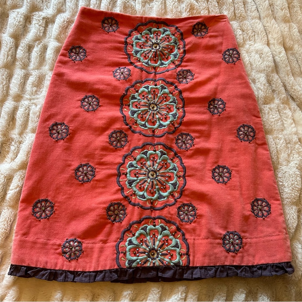 Fei Anthropologie Velvet Beaded & Embroidered Skirt.